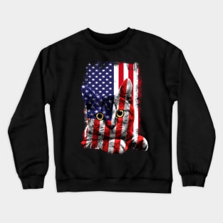 Retro Cat _ American Flag Indepedence Day July 4th Crewneck Sweatshirt